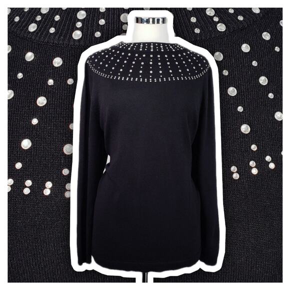 LANE BRYANT BLACK CREW NECK RHINESTONE EMBELLISHED NECKLINE SWEATER SZ 14/16 - Picture 1 of 7